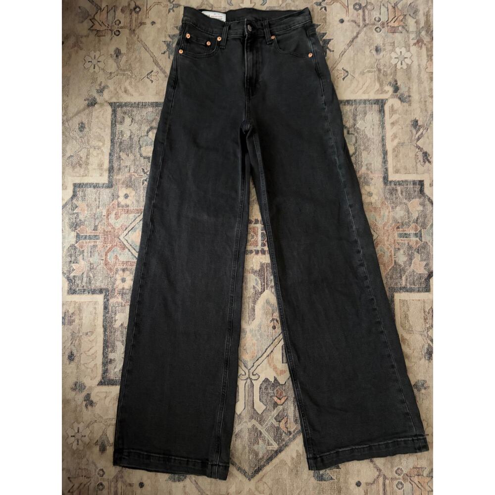 Gap High Rise Stride Jeans Womens 26 Long Washed Black Wide Leg Denim Pants
